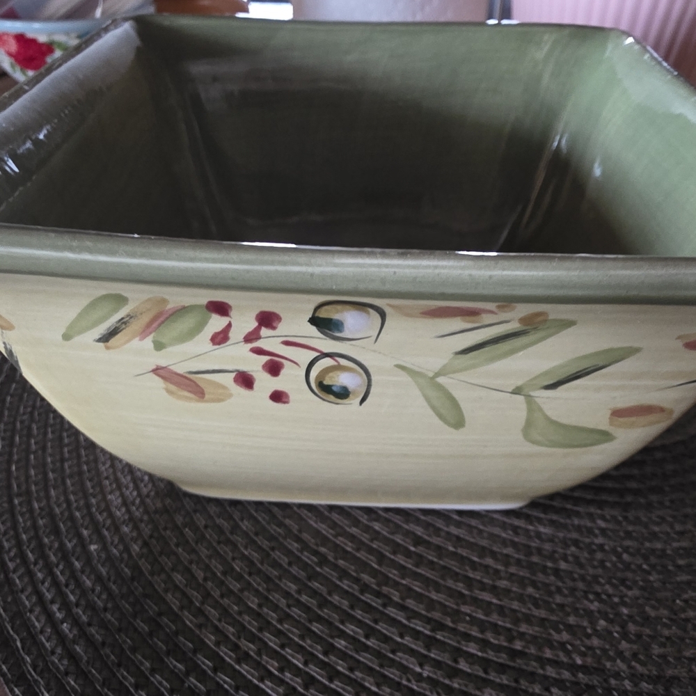Pier 1 Green and Cream Square Bowl.